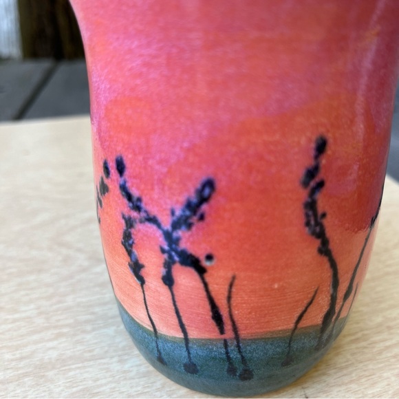 Handmade Hand Painted  Ceramic Pitcher Creamer Floral Sunset - Picture 7 of 13